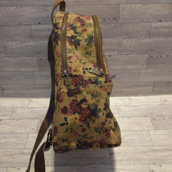Patricia Nash Floral Canvas Backpack Vintage Rose Print Leather Trim Bag - Picture 3 of 14